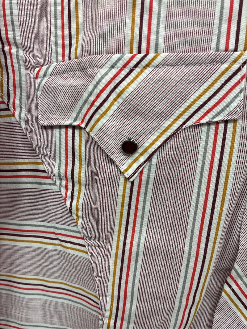 New Men’s Tem Tex Pink Multicolor Stripe Long Sleeve Pearl Snap 15.5 Medium M-98
