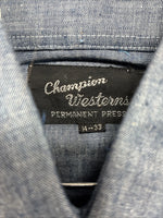 New Men’s Champion Western Blue Jean Long Sleeve Pearl Snap 14 Small AA-1
