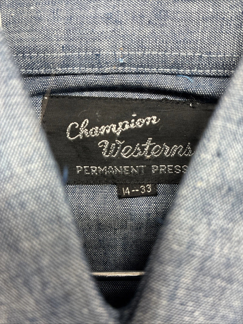 New Men’s Champion Western Blue Jean Long Sleeve Pearl Snap 14 Small AA-1