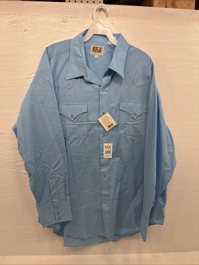 New Men’s ELY Cattleman Blue Long Sleeve Pearl Snap 18 X 35 2XL CC-5