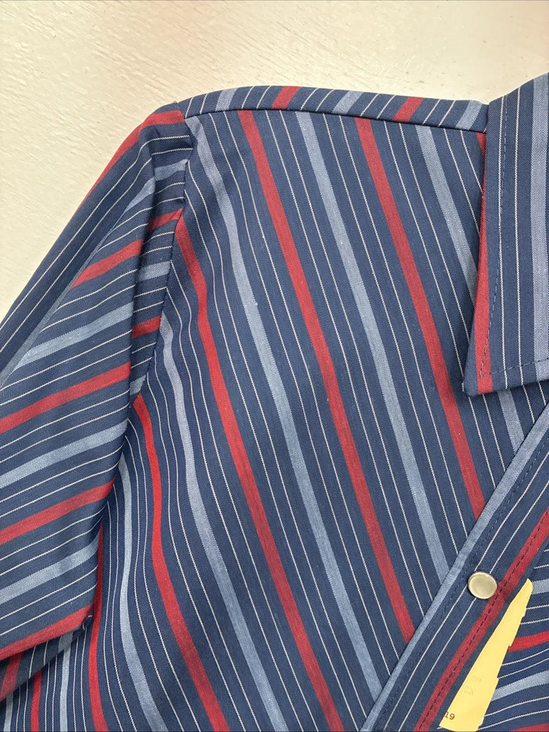 New Women’s H Bar C Blue Red Stripe Long Sleeve Pearl Snap Size 36 II-17