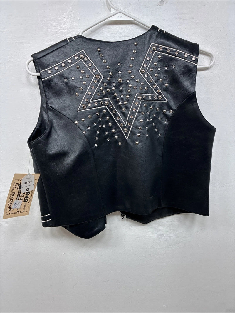 New Women’s 1848 RanchWear Black Rhinestone Sleeveless Vest Zip Up Large YY-37