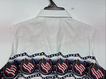 New Women’s Cumberland White Flag Design Short Sleeve Pearl Snap Medium LL-84
