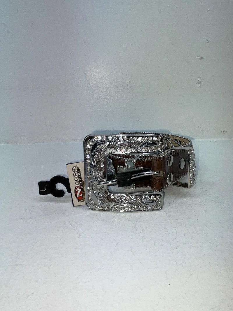 New Brown Genuine Leather Nocona Silver Bling Cross L Belt #N3487402 Z-81