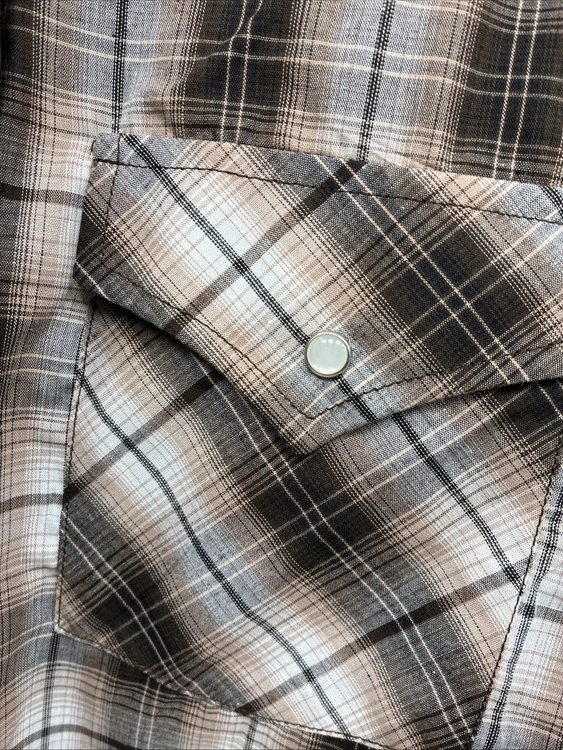 New Men’s ELY Cattleman Brown Plaid Long Sleeve Pearl Snap XL O-42