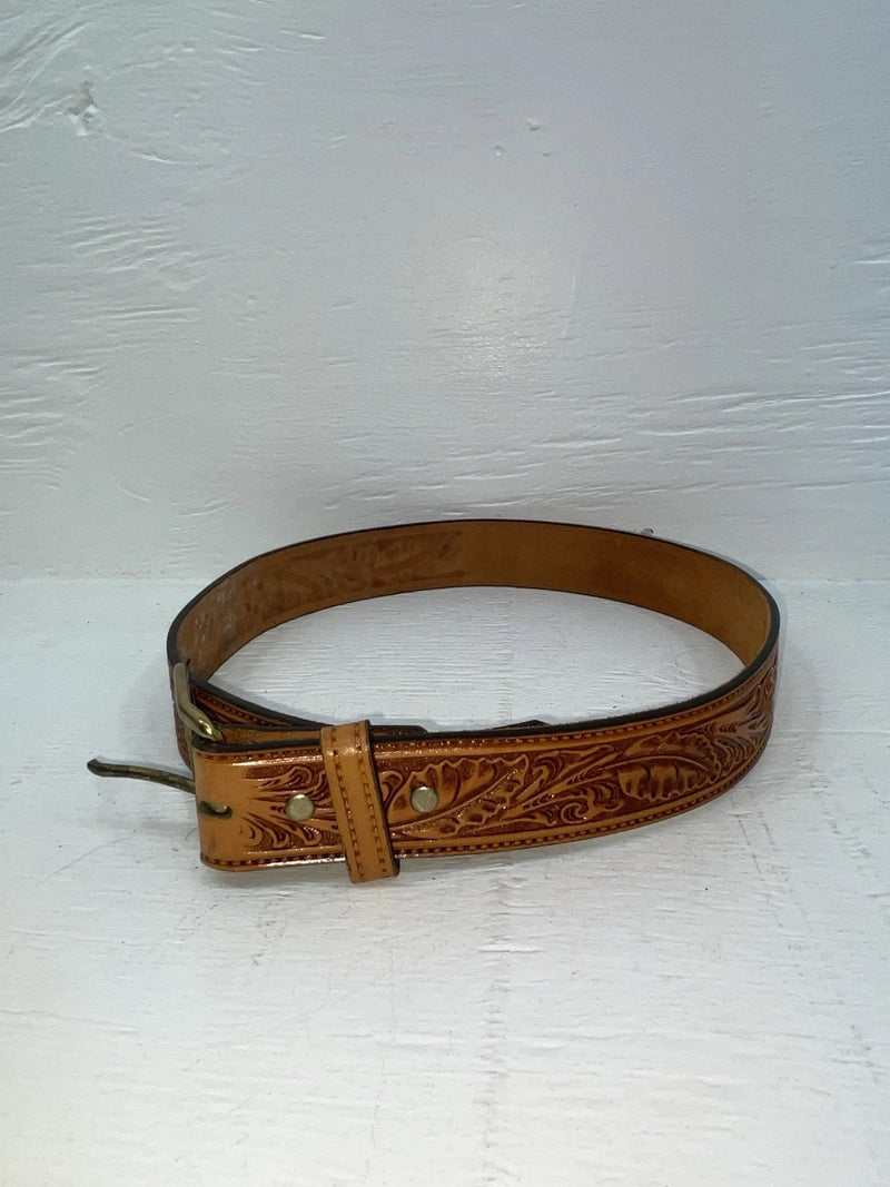 New Brown Genuine Leather Perkies Tooled 30” Belt #8601 JJ-138