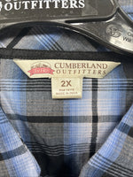New Women’s Cumberland Blue Black Plaid Long Sleeve Pearl Snap 2XL GG-36