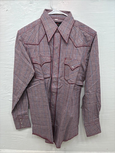 New Men’s Champion Western Red Plaid Long Sleeve Pearl Snap 15 Medium AA-64
