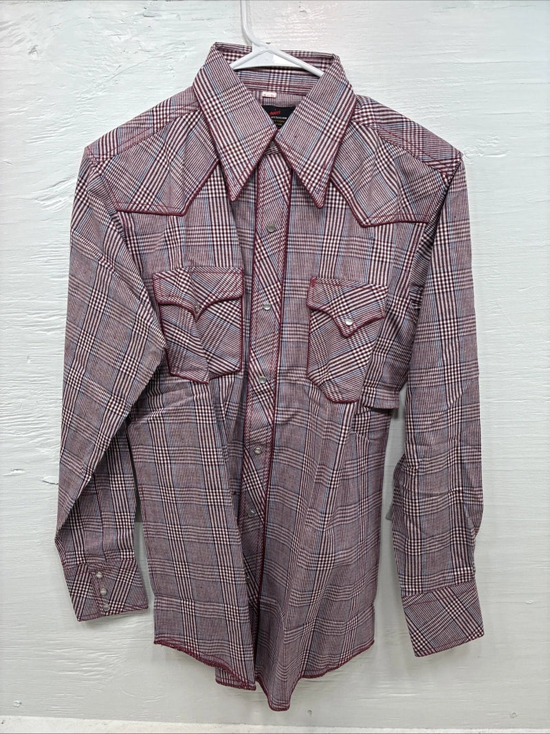 New Men’s Champion Western Red Plaid Long Sleeve Pearl Snap 15 Medium AA-64