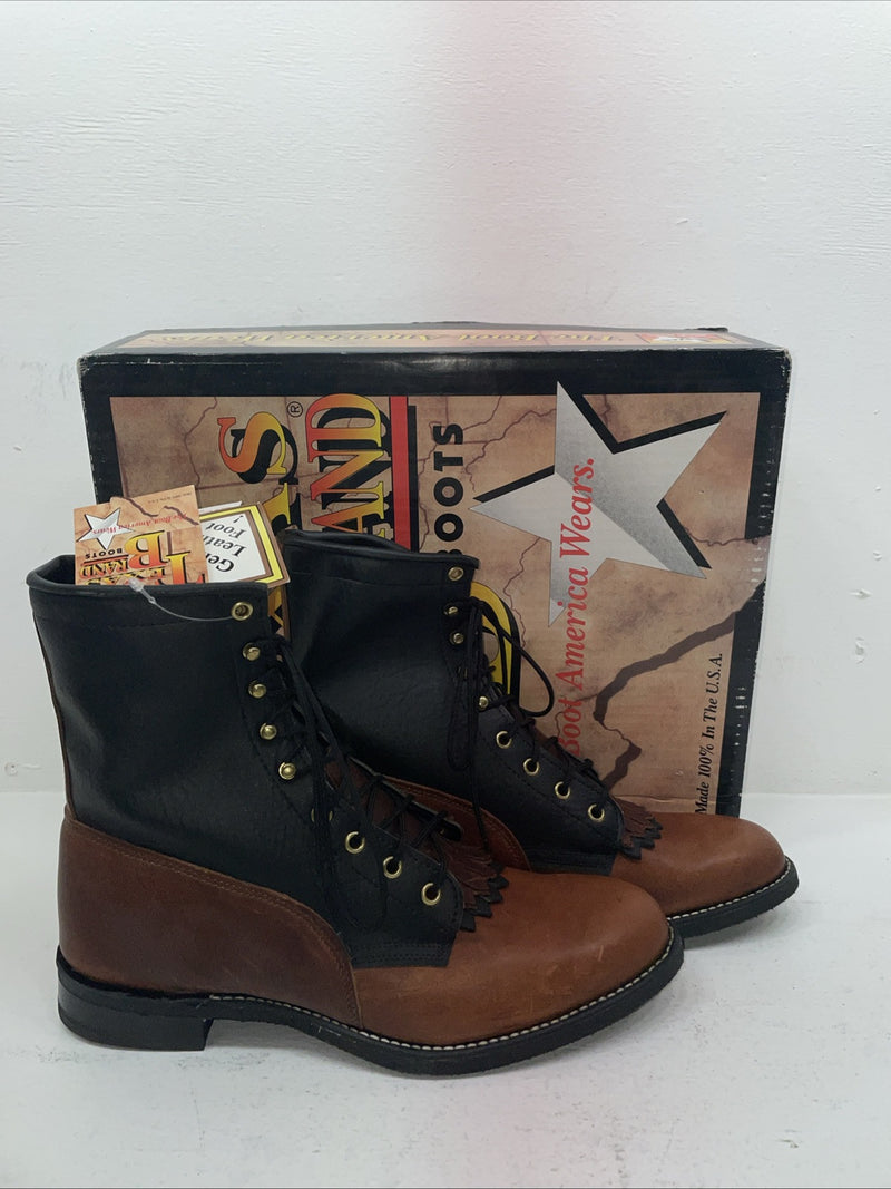New Men’s Brown Lace Up Texas Brand Cowboy Boots. 8760 10 E E. 6-38