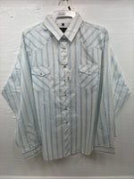 New Men’s White Horse White Blue Stripe Long Sleeve Button Up 2XL H-73