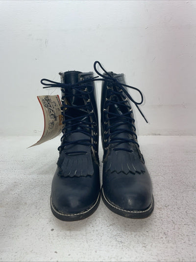 New Mens Navy Lace Up Texas Brand Cowboy Boots. 4445 7.5 7 1/2 M. 1-62