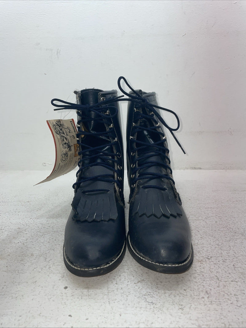 New Mens Navy Lace Up Texas Brand Cowboy Boots. 4445 7.5 7 1/2 M. 1-62