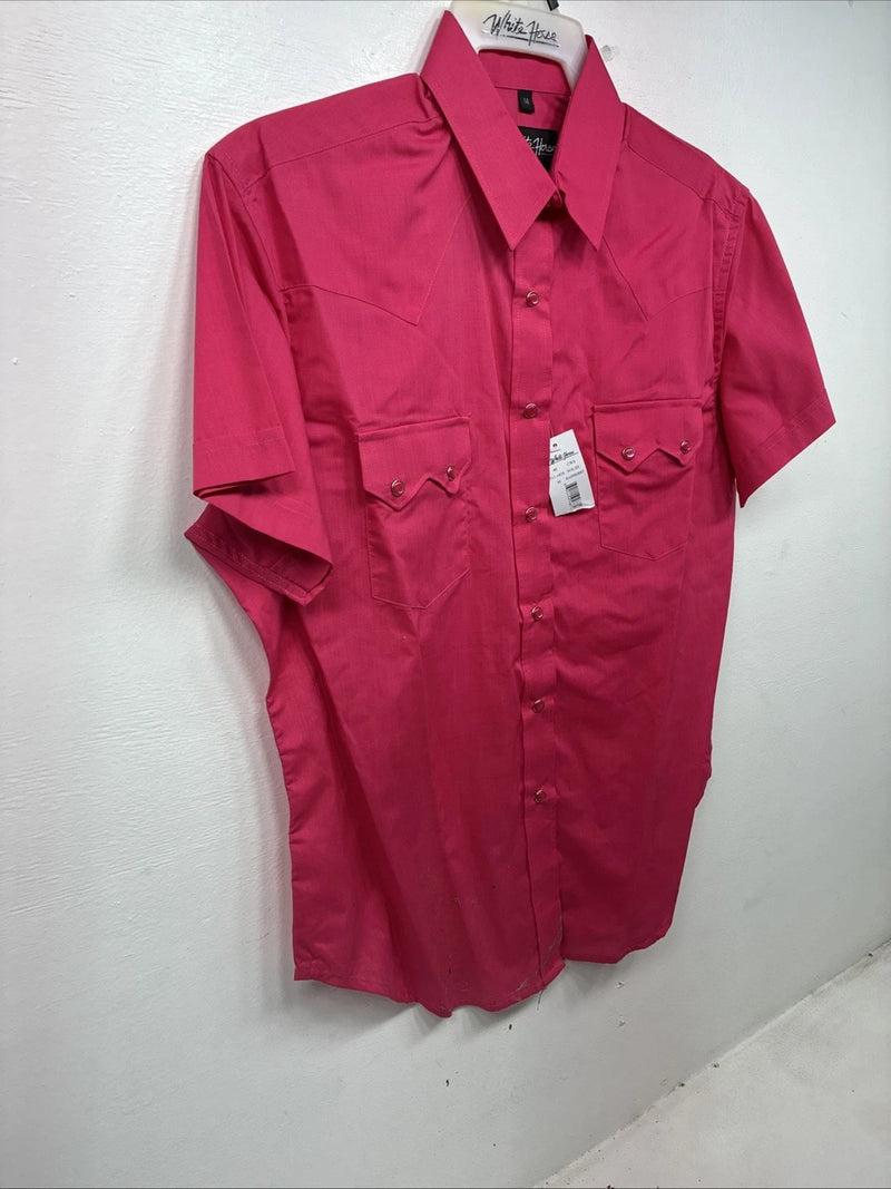 New Women’s White Horse Pink Short Sleeve Pearl Snap Medium YY-13