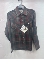 New Kids ELY Cattleman Green Red Plaid Long Sleeve Pearl Snap Medium DD-31