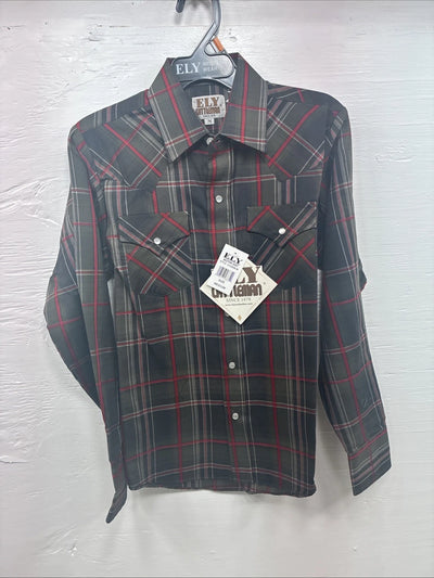 New Kids ELY Cattleman Green Red Plaid Long Sleeve Pearl Snap Medium DD-31