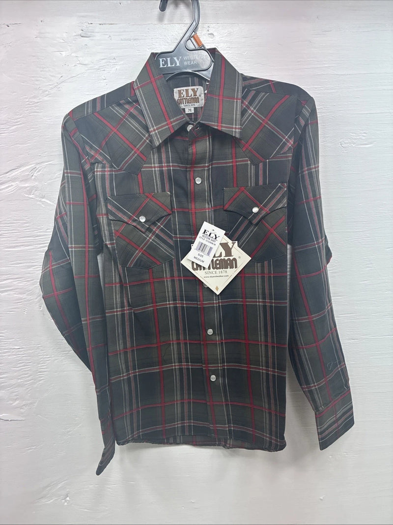New Kids ELY Cattleman Green Red Plaid Long Sleeve Pearl Snap Medium DD-31