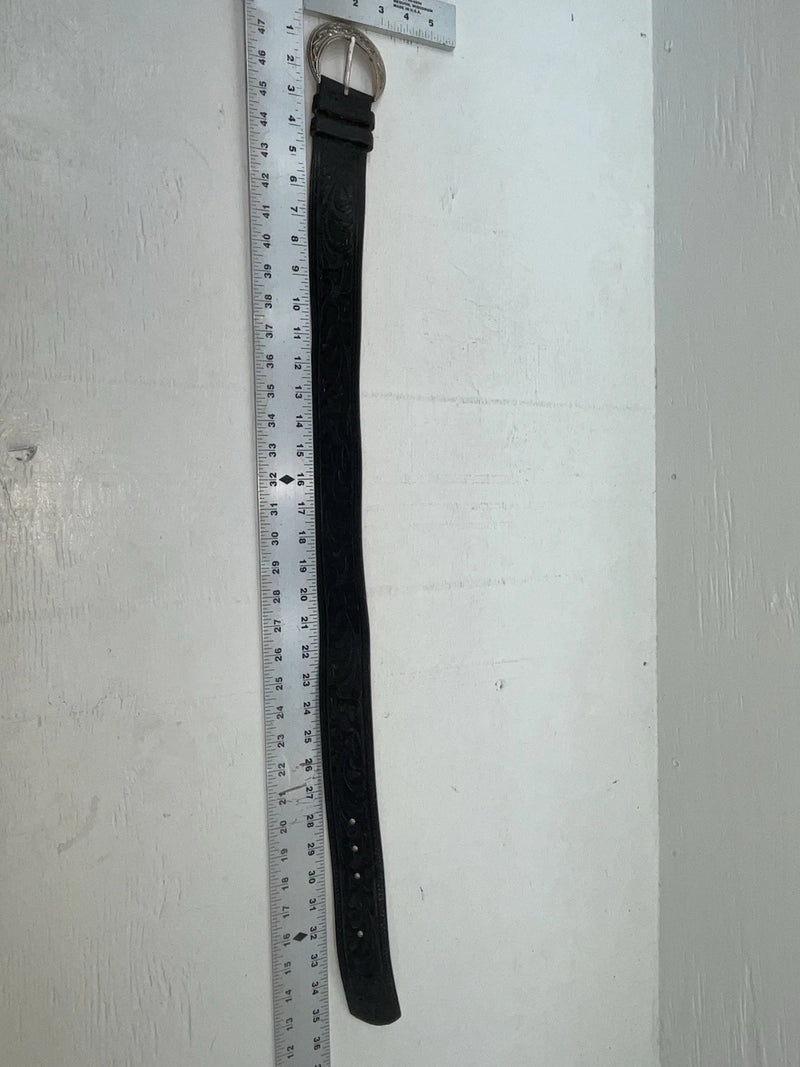 New Black Genuine Leather Tooled 28” Belt #WF809 NN-47