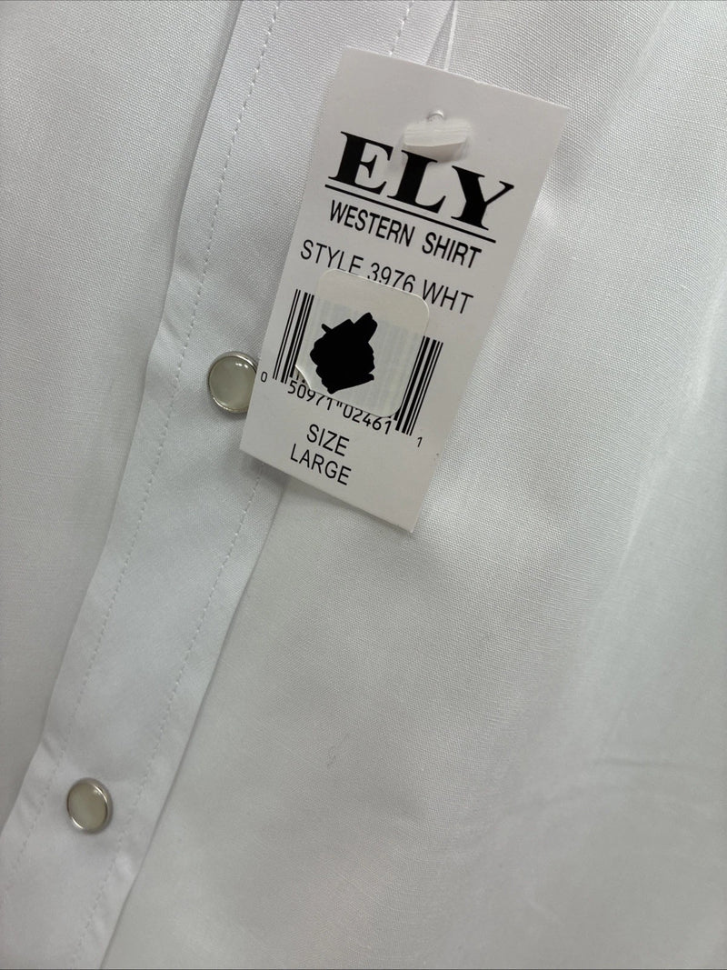 New Men’s ELY Diamond White Fire Design Long Sleeve Pearl Snap Large AA-15