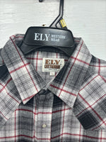 New Men’s ELY Cattleman Black Red Plaid Long Sleeve Pearl Snap Large V-71