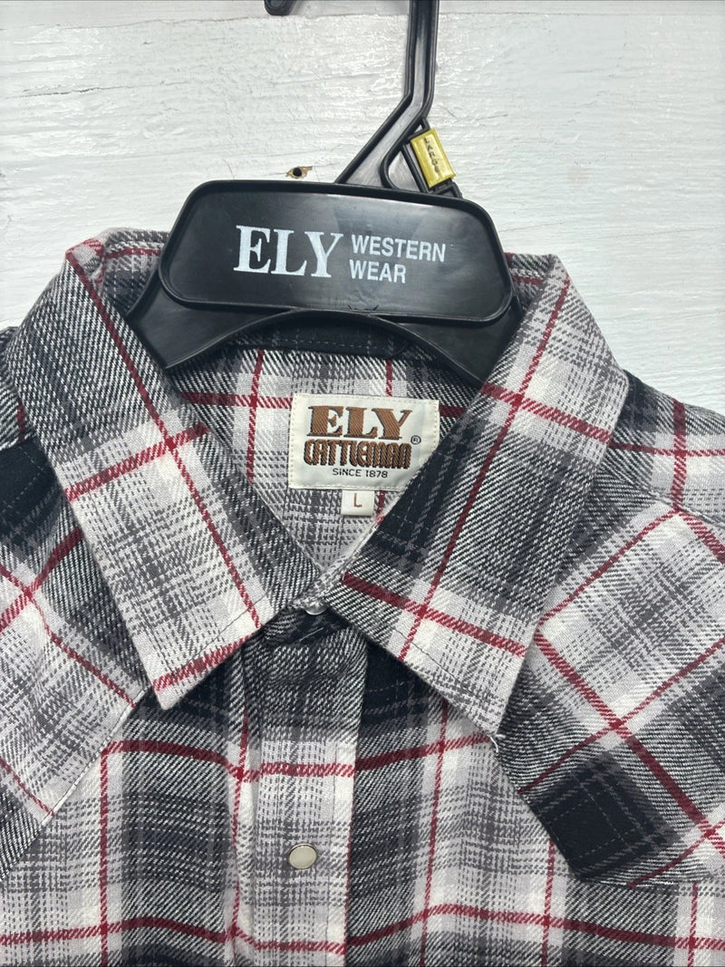 New Men’s ELY Cattleman Black Red Plaid Long Sleeve Pearl Snap Large V-71
