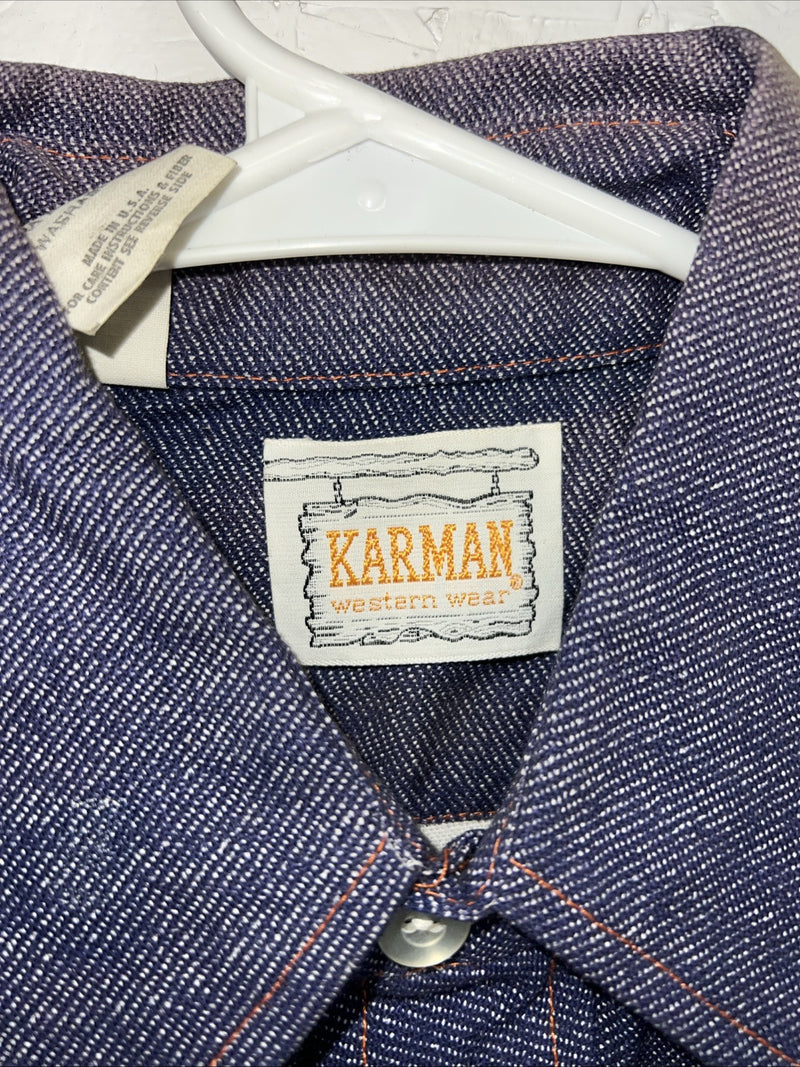 New Men’s Karman Western Wear Denim Pearl Snap Shirt. 14.5 x 32 Small A-169