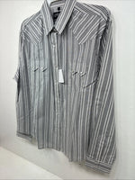 New Women’s White Horse Black Gray Stripe Long Sleeve Pearl Snap Large II-12
