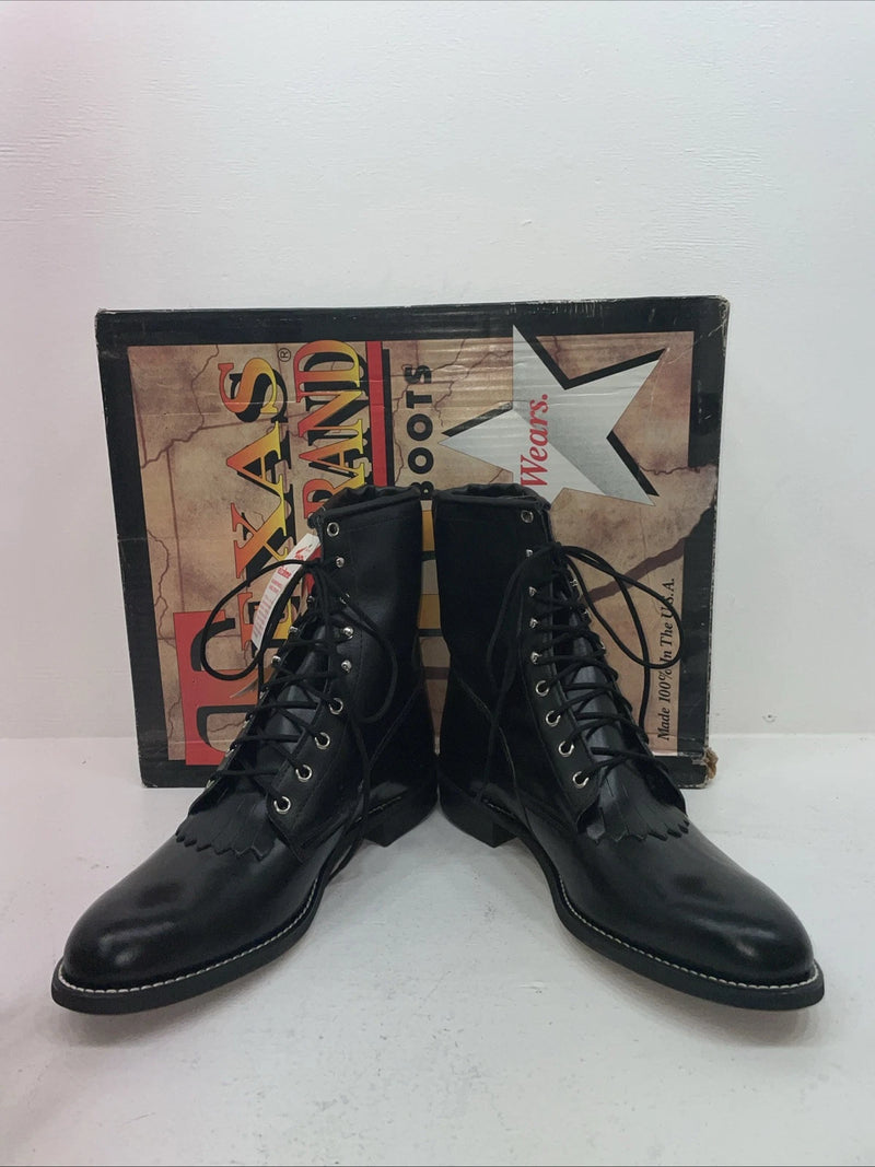 New Men’s Black Lace Up Texas Brand Cowboy Boots. 8850 10.5 10 1/2 D. 6-34