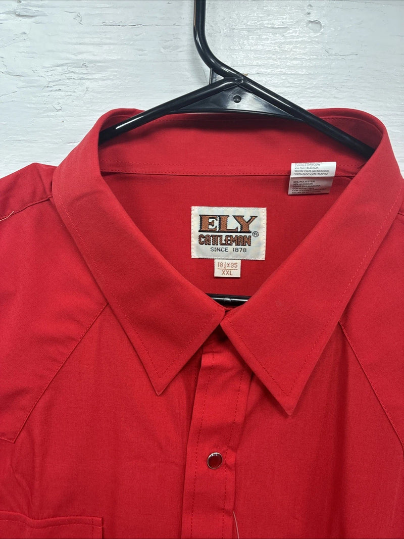 New Men’s ELY Cattleman Red Simple Long Sleeve Pearl Snap 18.5 X 35 2XL K-94
