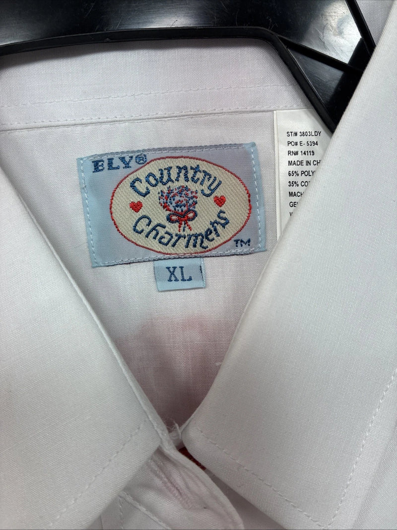 New Women’s Country Charmers White Rose Long Sleeve Pearl Snap XL II-62