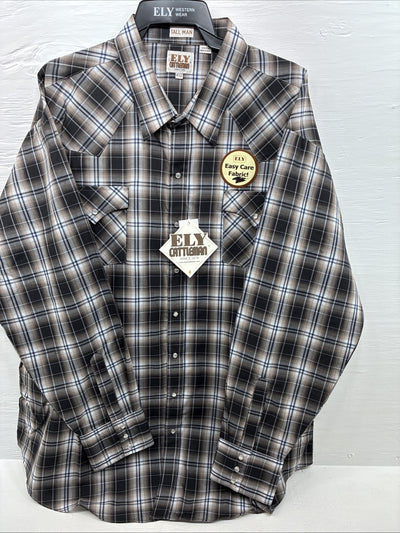 New Men’s ELY Cattleman Brown Flannel Long Sleeve Pearl Snap 4XL E-81