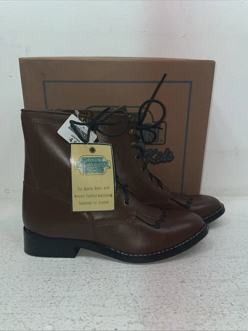 New Youth Brown Lace Up Smoky Mountain Cowboy Boots. 3040 Y 4.5 4 1/2. 22-111