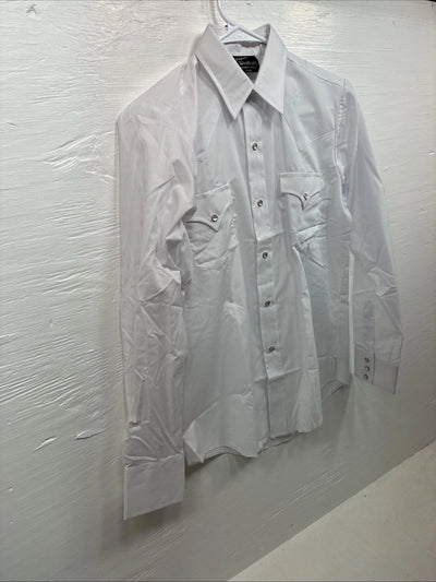 New Kids Champion Western White Long Sleeve Pearl Snap 16 Large V-29