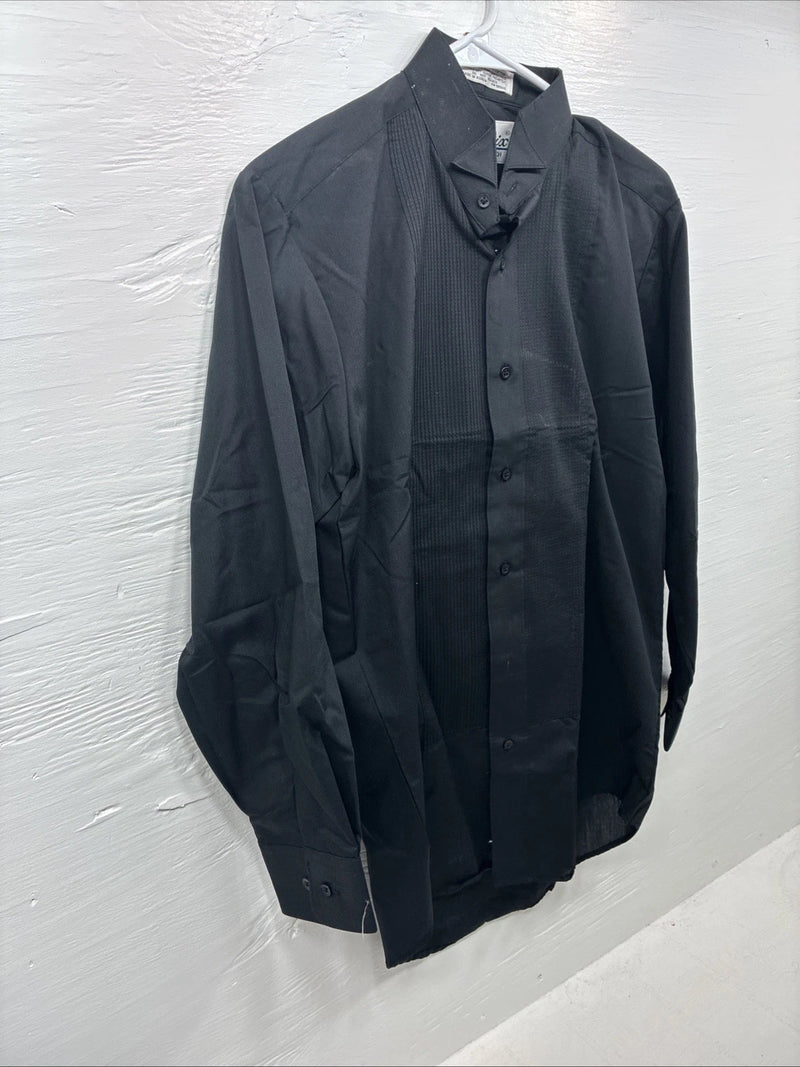 New Classix Black Long Sleeve Button Up English Shirt 14-14.5 Small X-98