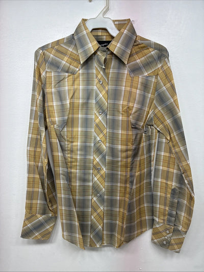 New Women’s Champion Western Yellow Plaid Long Sleeve Pearl Snap Size 12 LL-109