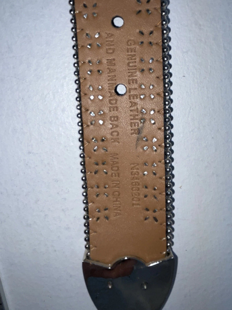 New Black Genuine Leather Nocona Silver Bling Cross XL Belt #N1330999 Z-80