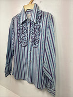 New Women’s Ranch Purple Blue Stripe Long Sleeve Pearl Snap Size 36 MM-19