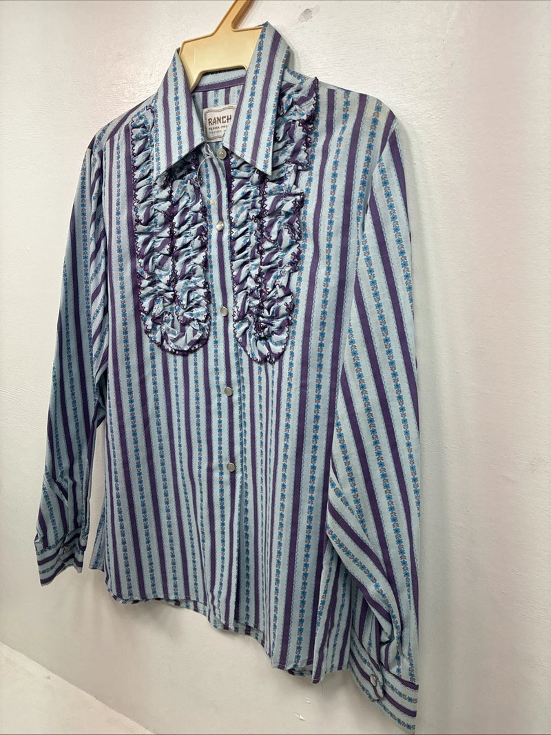 New Women’s Ranch Purple Blue Stripe Long Sleeve Pearl Snap Size 36 MM-19