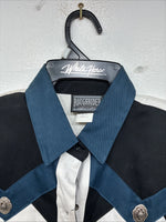 New Women’s Roughrider Blue Black White Long Sleeve Button Up Small YY-72
