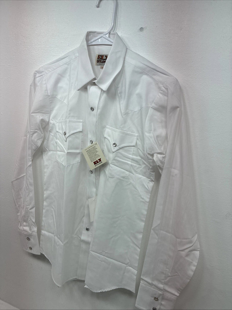 New Boys ELY Cattleman White Long Sleeve Pearl Snap Size 16 DD-76 