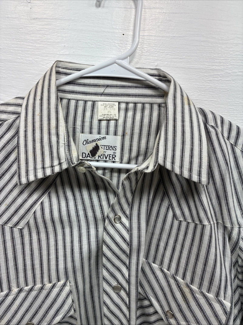 New Men’s Champion Western White Gray Stripe Long Sleeve Pearl Medium E-75