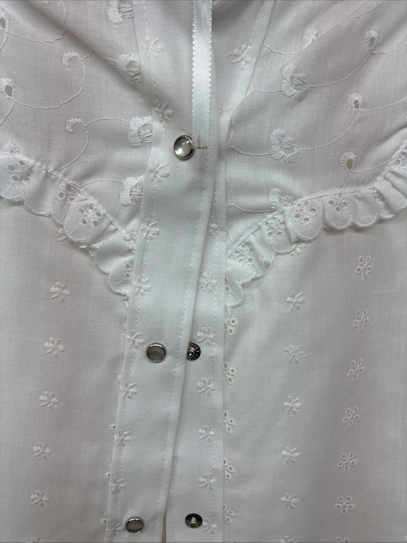 New Women’s Miss Rodeo White Deign Long Sleeve Pearl Snap 15 Large II-50