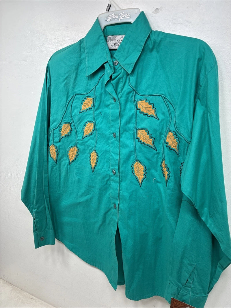 New Women’s Mine & Bills Blue Designed Long Sleeve Button Up Size Small YY-60
