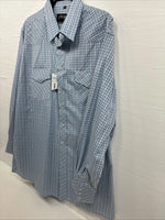 New Men’s White Horse Blue White Plaid Long Sleeve Pearl Snap XL R-71