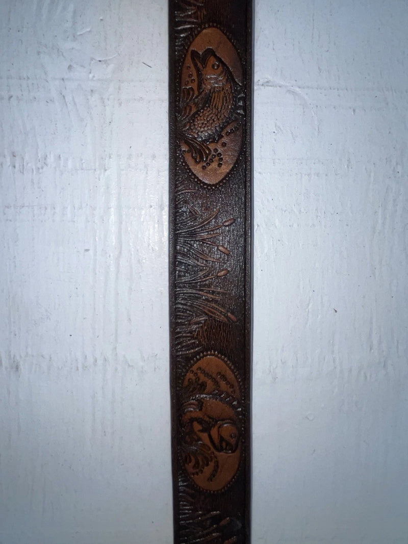 New Brown Genuine Leather Double S Tooled Fish 26” Belt #3012802 JJ-145