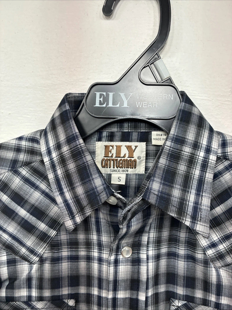 New Kids ELY Cattleman Black Plaid Long Sleeve Pearl Snap Size 5 DD-149