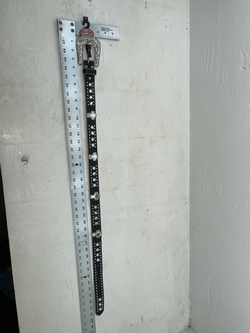 New Black Genuine Leather Blazin Roxx Silver Bling Cross S Belt #N3510401 Z-103