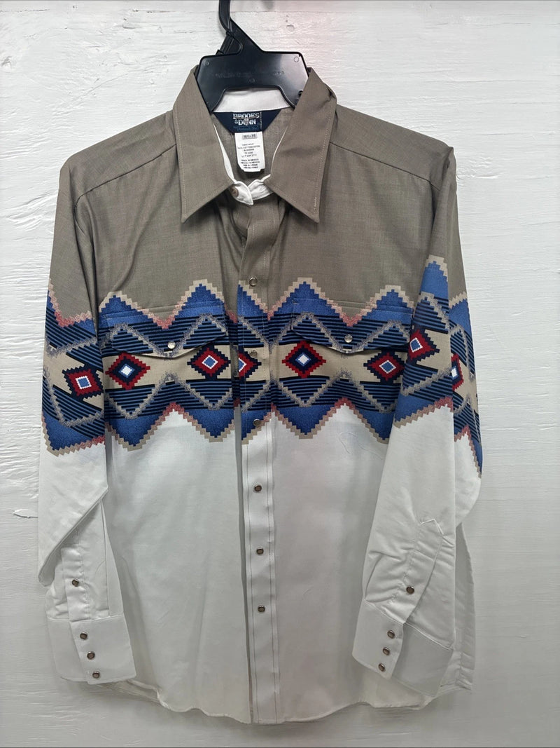 New Men’s Brooks & Dunn Western Print Long Sleeve Pearl Snap 16.5 Large V-106