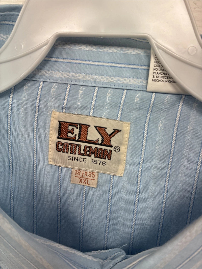 New Men’s ELY Cattleman Blue White Stripe Long Sleeve Pearl Snap 18.5 2XL O-27