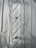 New Mens White Stripped White House Pearl Snap Long Sleeve Shirt. XXL G-63